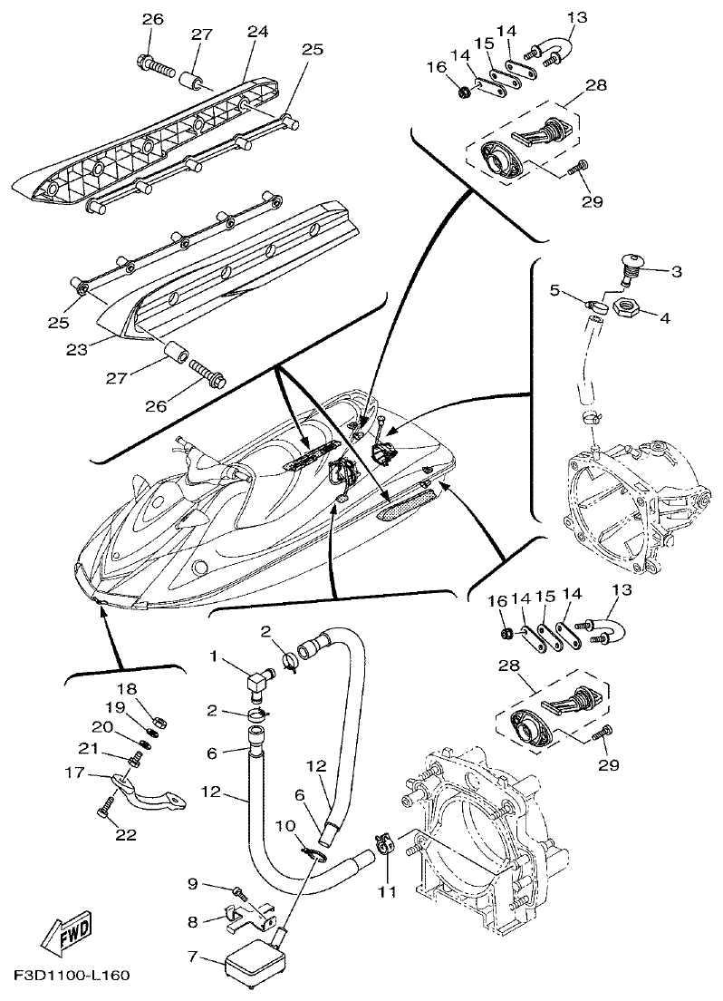 Yamaha F3D3 HULL & DECK parts diagram